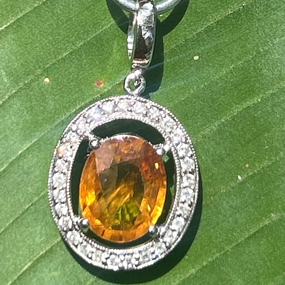 14k 14Kt solid white Gold 2.50 carat citrine gemstone diamonds Necklace Pendant